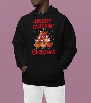 Merry Cluckin Christmas - Funny Chicken Holiday Gift for Bird Lovers - Festive Seasonal Humor & Cute Poultry Theme Hoodie