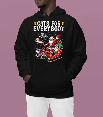 Christmas Cats for Everybody - Festive Cat Portrait Artwork for Cat Lovers - Cozy Holiday Kitty Keepsake Hoodie