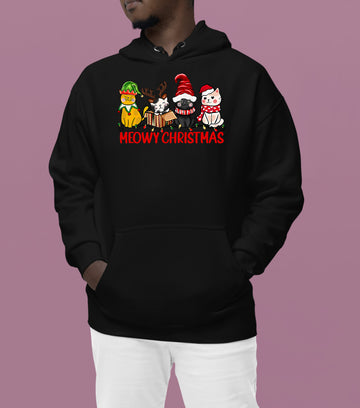 Meowy Christmas Cat Art - Festive Holiday Illustration for Cat Lovers, Cute Seasonal Gift Idea Hoodie