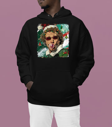 Christmas Elf Bubblegum Artwork, Whimsical Holiday Elf Art with Bubblegum, Festive Fantasy Illustration Gift Idea Hoodie