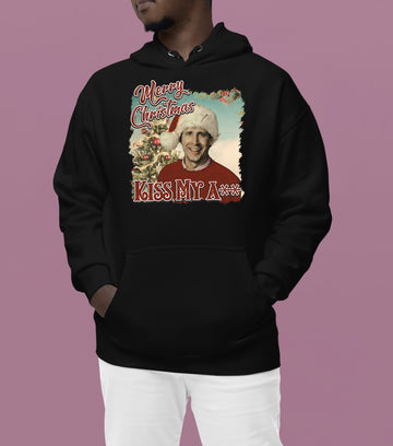 Merry Christmas Kiss My A** - Funny Xmas Phrase, Holiday Snark, Gag Gift, Seasonal Humor Keepsake Hoodie