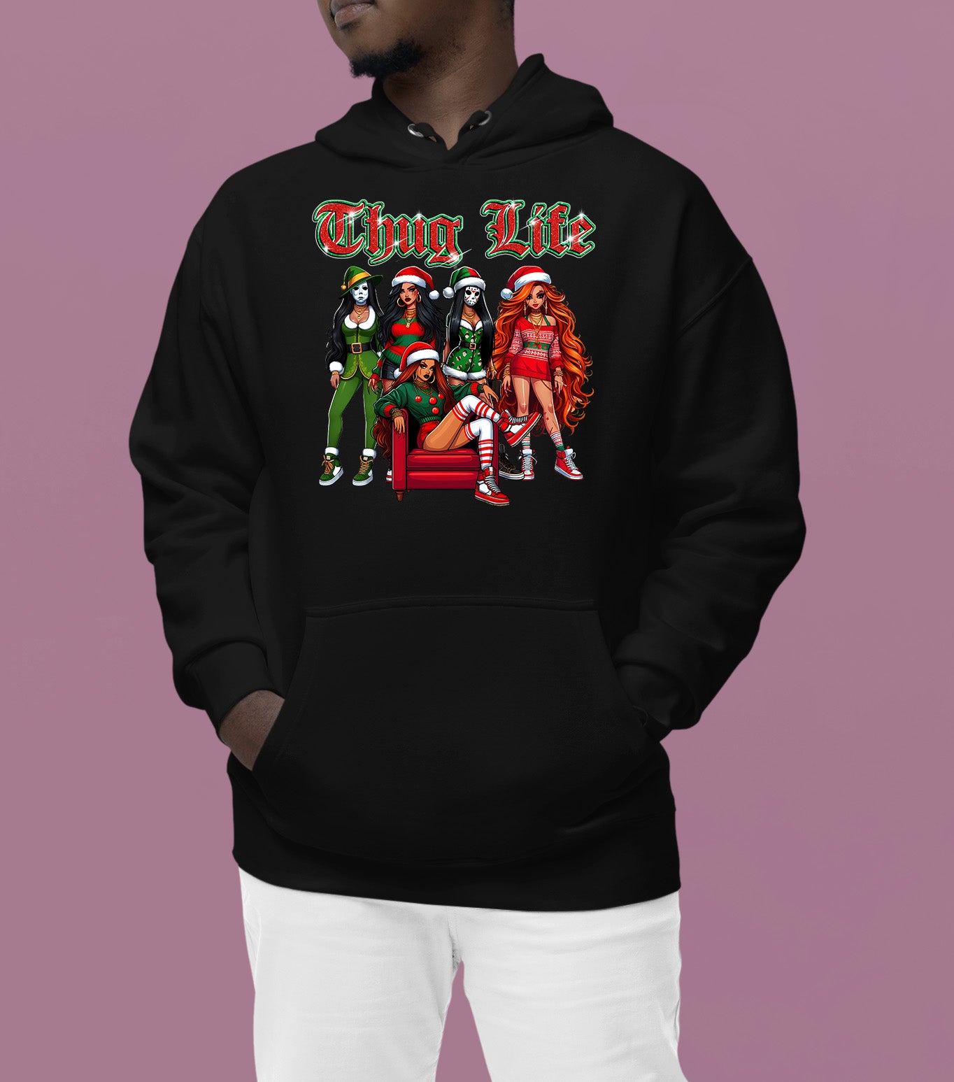 Power Girl Thug Life Christmas Theme - Holiday Hero Glam Gift Idea for Anime Fans Hoodie