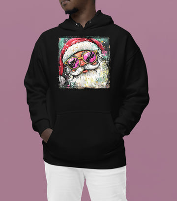 Cool Santa Christmas Art, Whimsical Santa Claus for Holiday Gift Ideas, Festive Collector Piece, Handmade Holiday Joy Hoodie