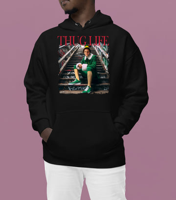 Thug Life Elf on the Streets | Christmas Humor, Naughty Elf Vibe, Festive Season Style, Holiday Laughs Gift Idea Hoodie