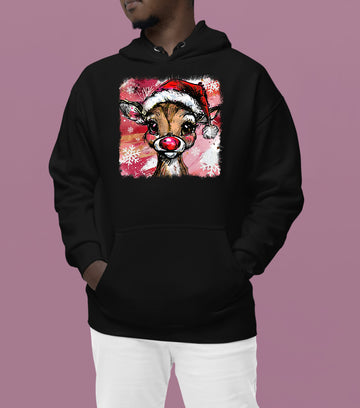 Christmas Reindeer with Hat - Festive Holiday Gift Idea, Handcrafted Seasonal Charm Hoodie