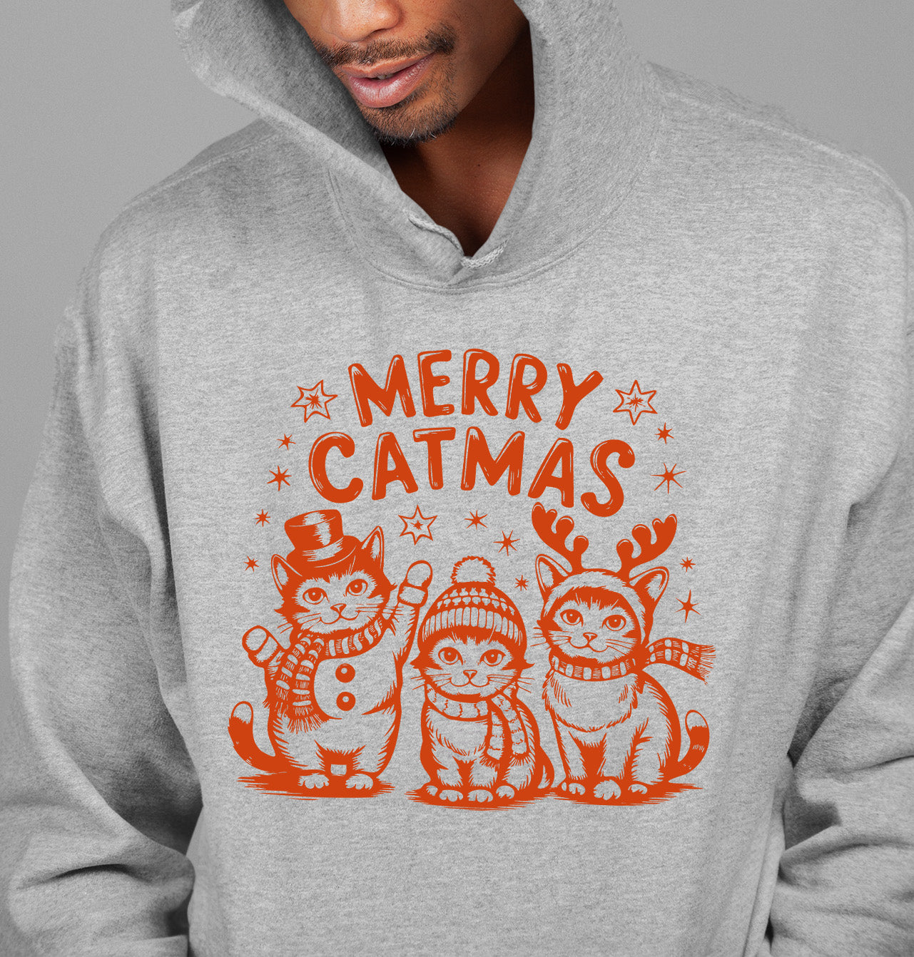 Merry Catmas Christmas Cat Art - Festive Holiday Gift for Cat Lovers - Whimsical Feline Artwork Hoodie