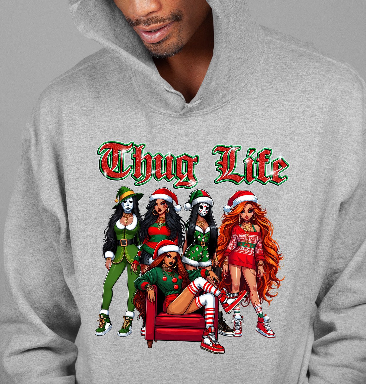Power Girl Thug Life Christmas Theme - Holiday Hero Glam Gift Idea for Anime Fans Hoodie