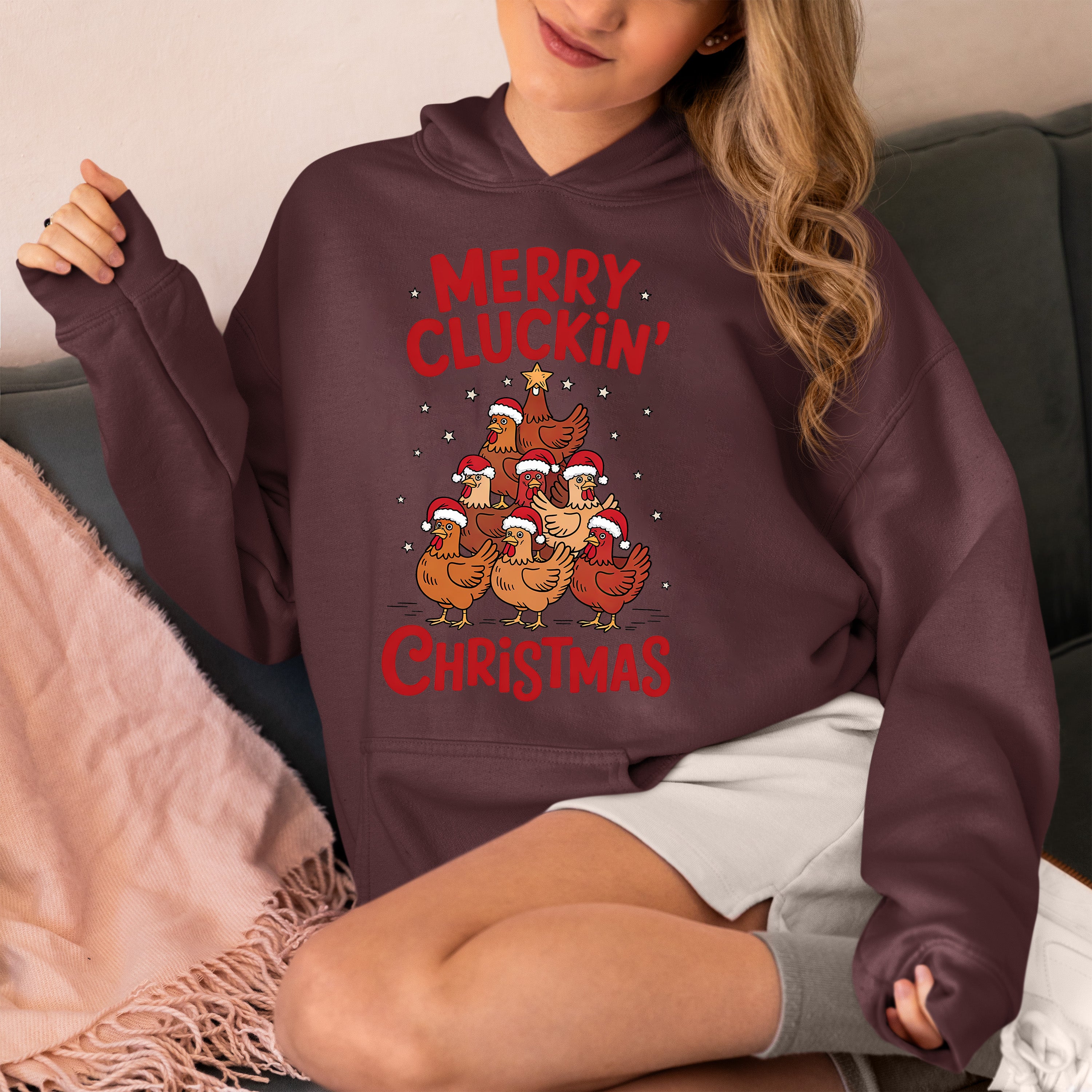 Merry Cluckin Christmas - Funny Chicken Holiday Gift for Bird Lovers - Festive Seasonal Humor & Cute Poultry Theme Hoodie