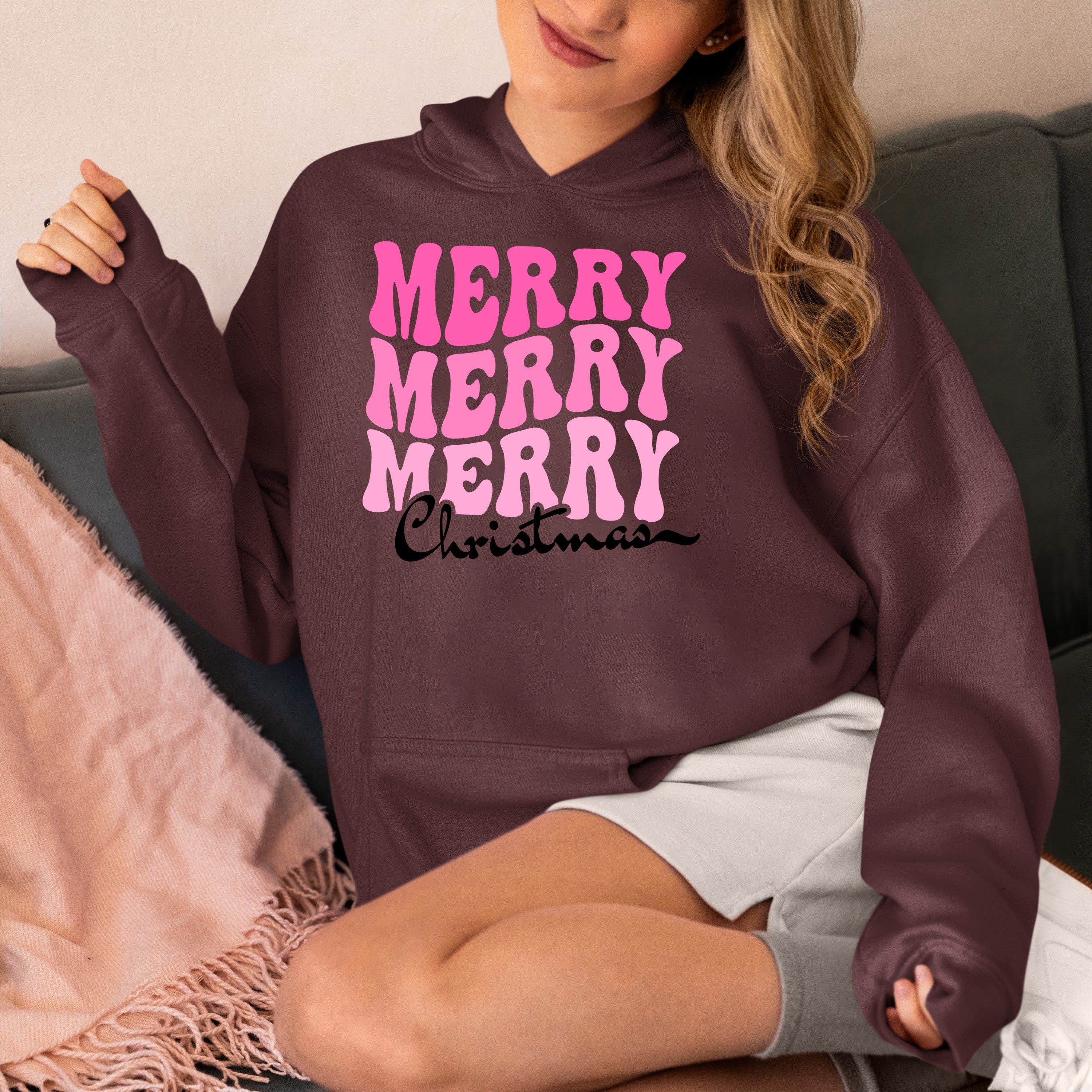 Merry Merry Merry Christmas - Handmade Keepsake Gift for Cozy Festive Cheer Hoodie