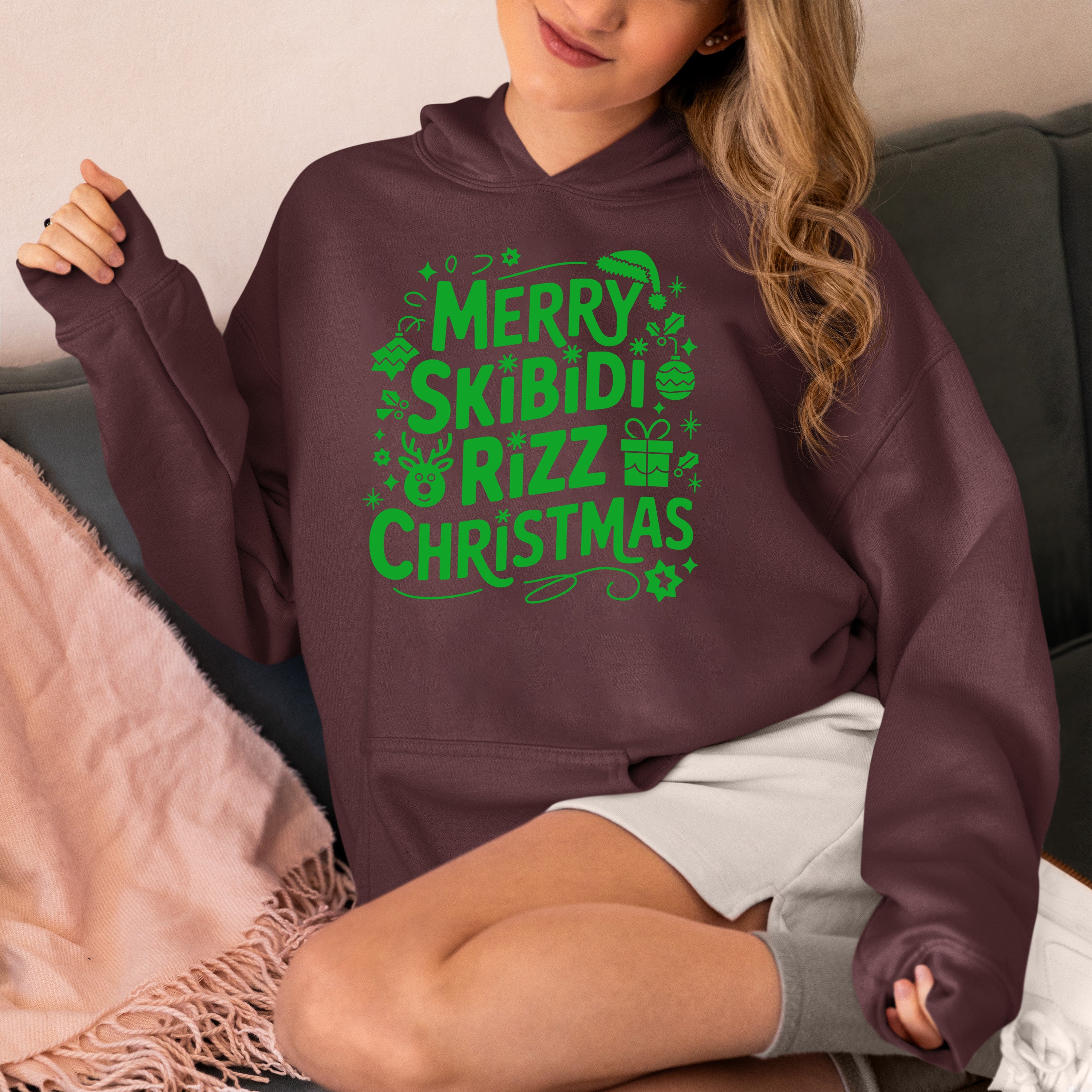 Merry Skibidi Rizz Christmas, festive holiday vibes for gifts and celebrations, cozy winter cheer Hoodie