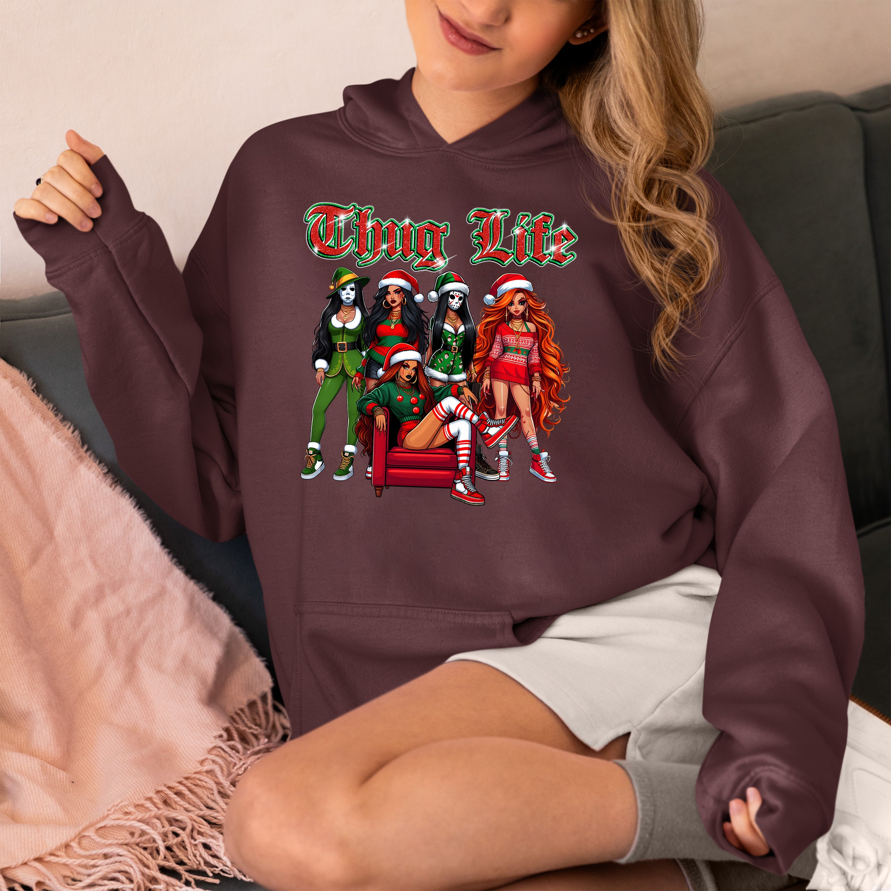 Power Girl Thug Life Christmas Theme - Holiday Hero Glam Gift Idea for Anime Fans Hoodie