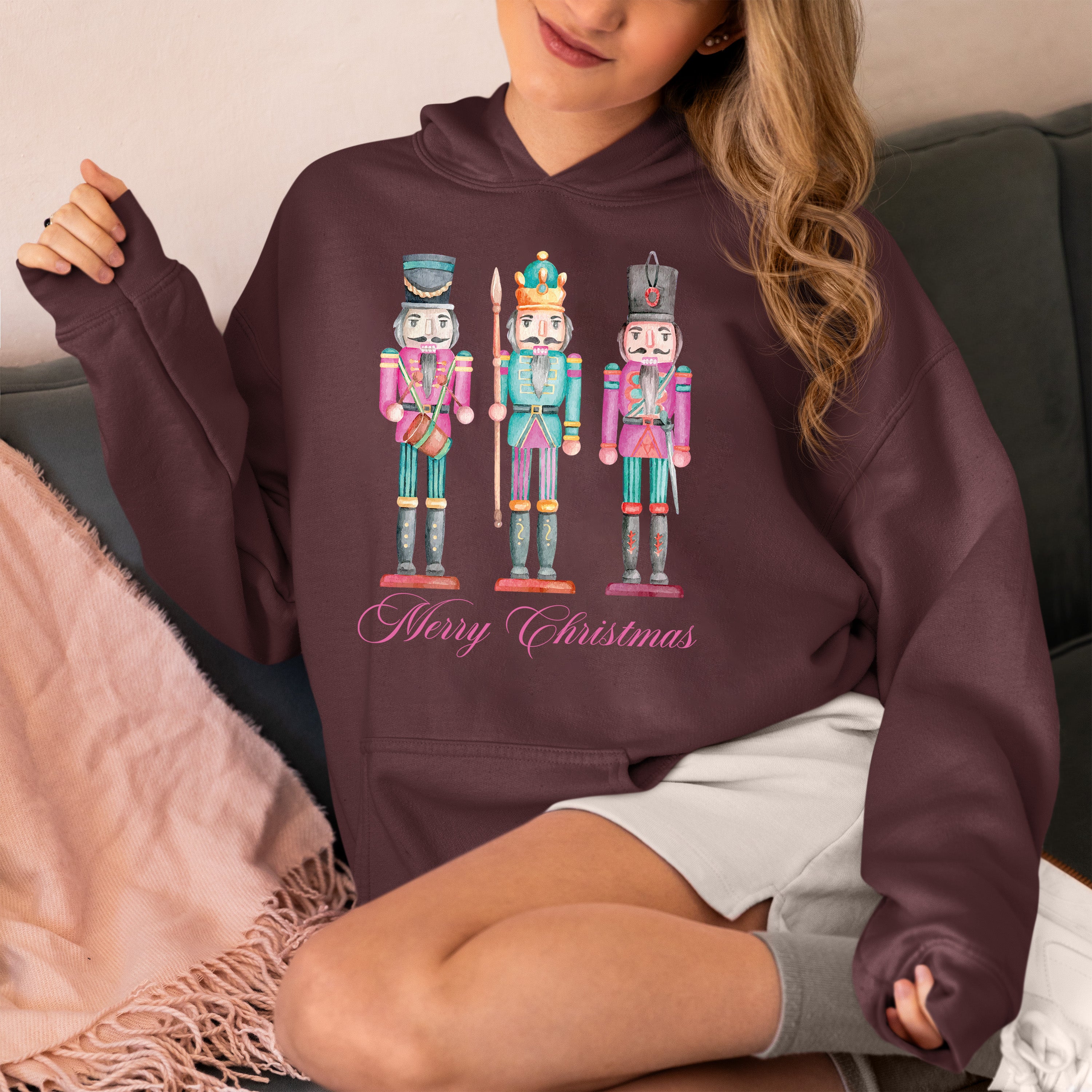 Merry Christmas Statues - Handcrafted Resin Figures for Holiday Collectibles and Display Hoodie