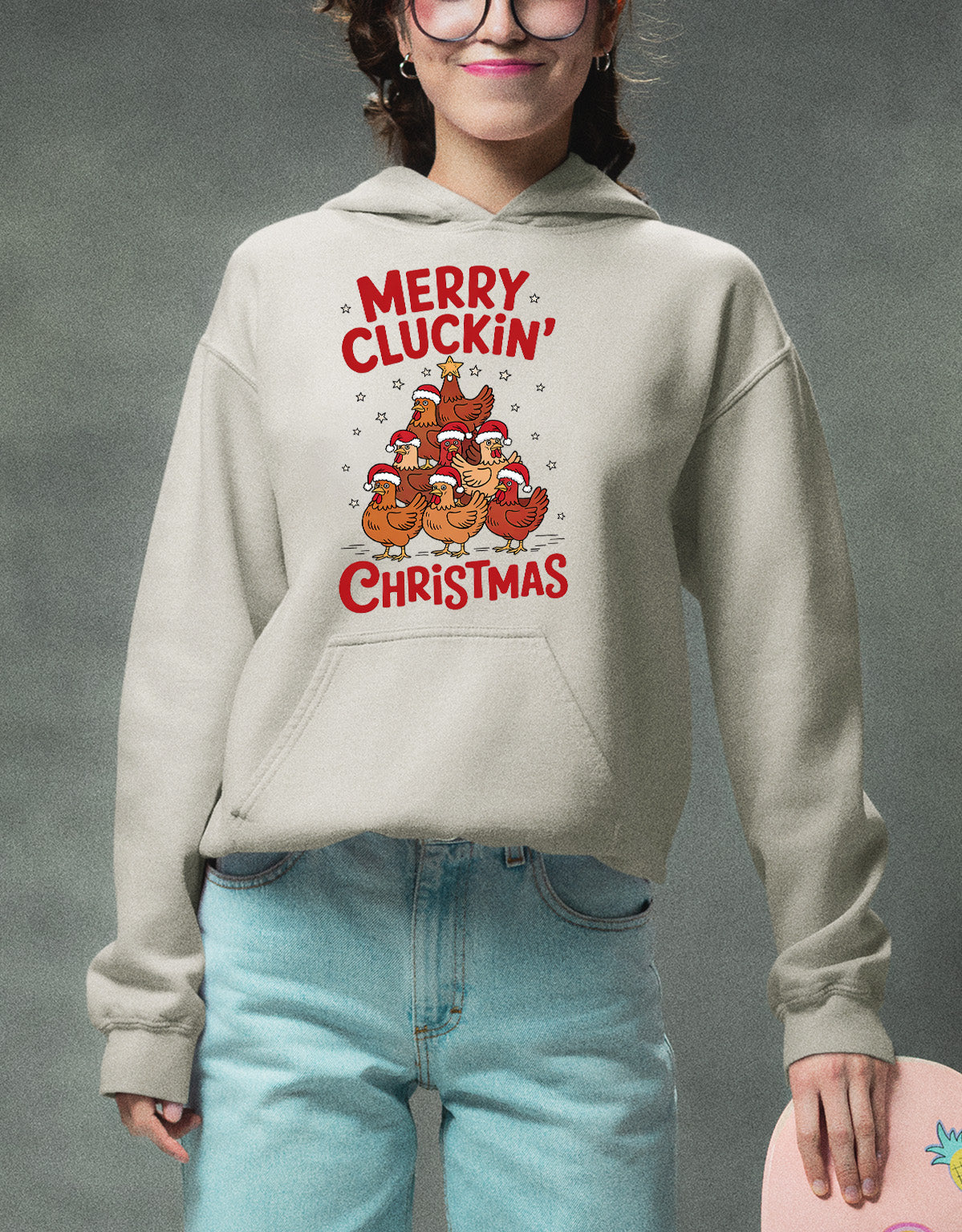Merry Cluckin Christmas - Funny Chicken Holiday Gift for Bird Lovers - Festive Seasonal Humor & Cute Poultry Theme Hoodie