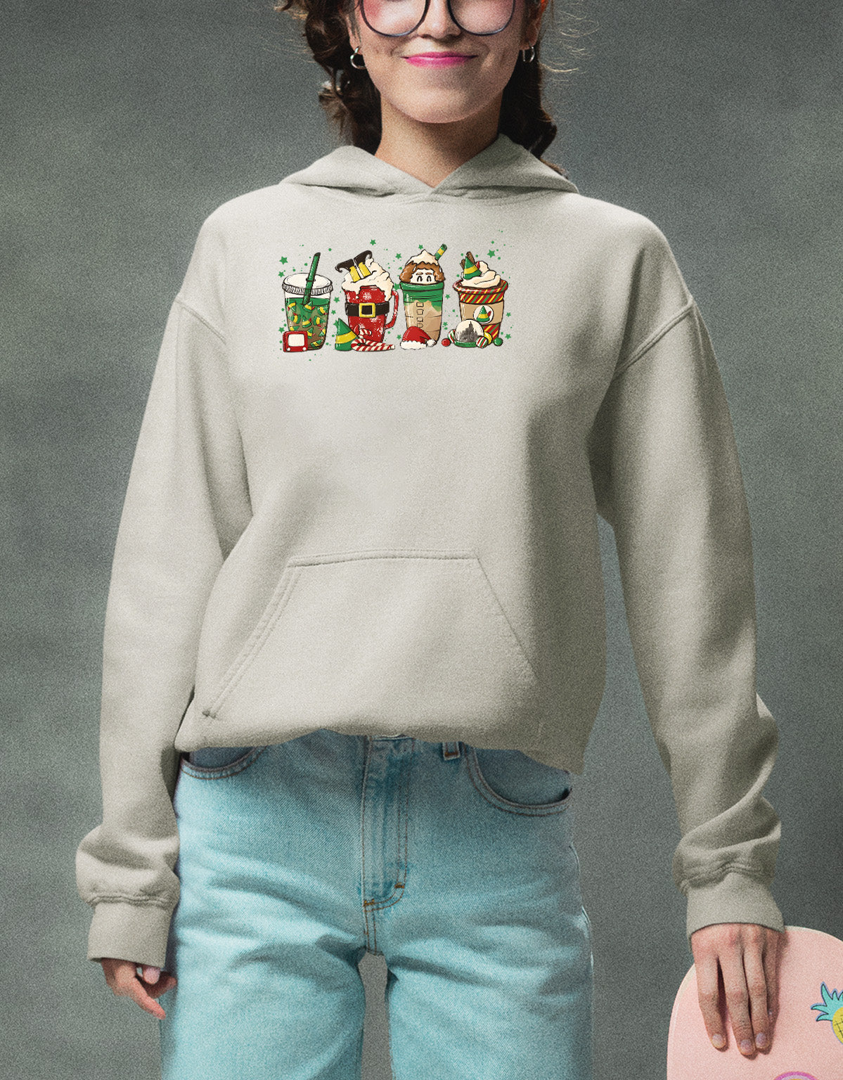 Milkshake Christmas Scene Festive Holiday Flavor Mood for Seasonal Cheer and Warm Winter Moments Hoodie