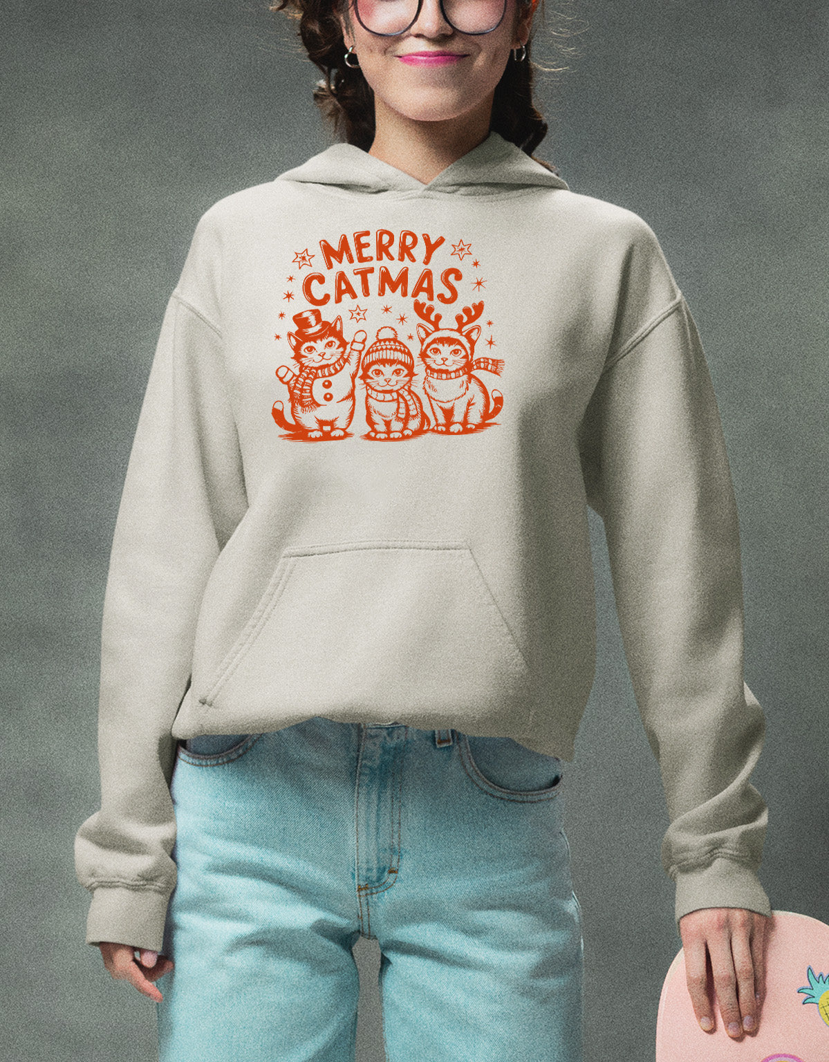 Merry Catmas Christmas Cat Art - Festive Holiday Gift for Cat Lovers - Whimsical Feline Artwork Hoodie