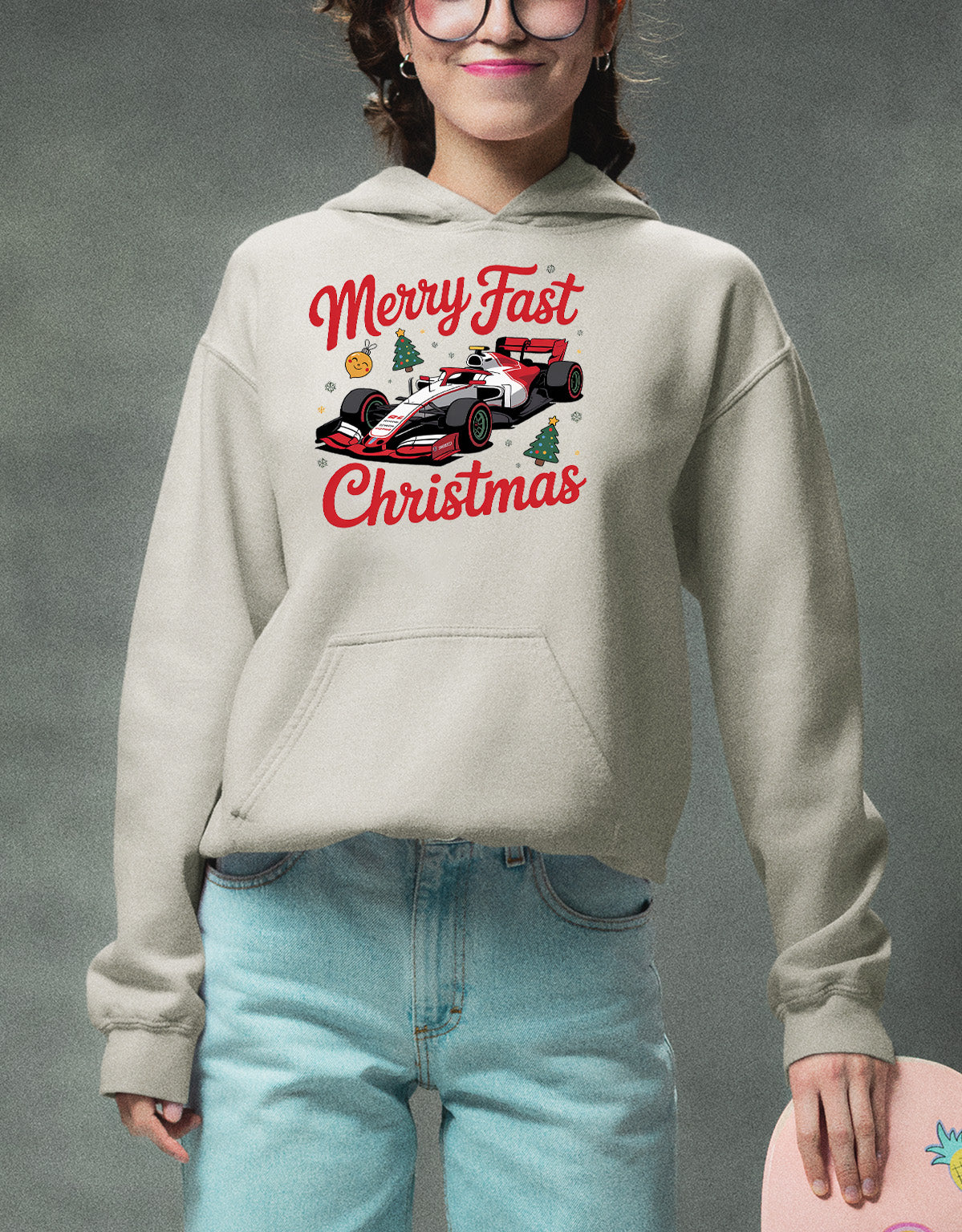 Merry Fast Christmas - Festive Holiday Theme for Winter Wear, Cozy Red & Green Vibes, Seasonal Gift Idea Hoodie