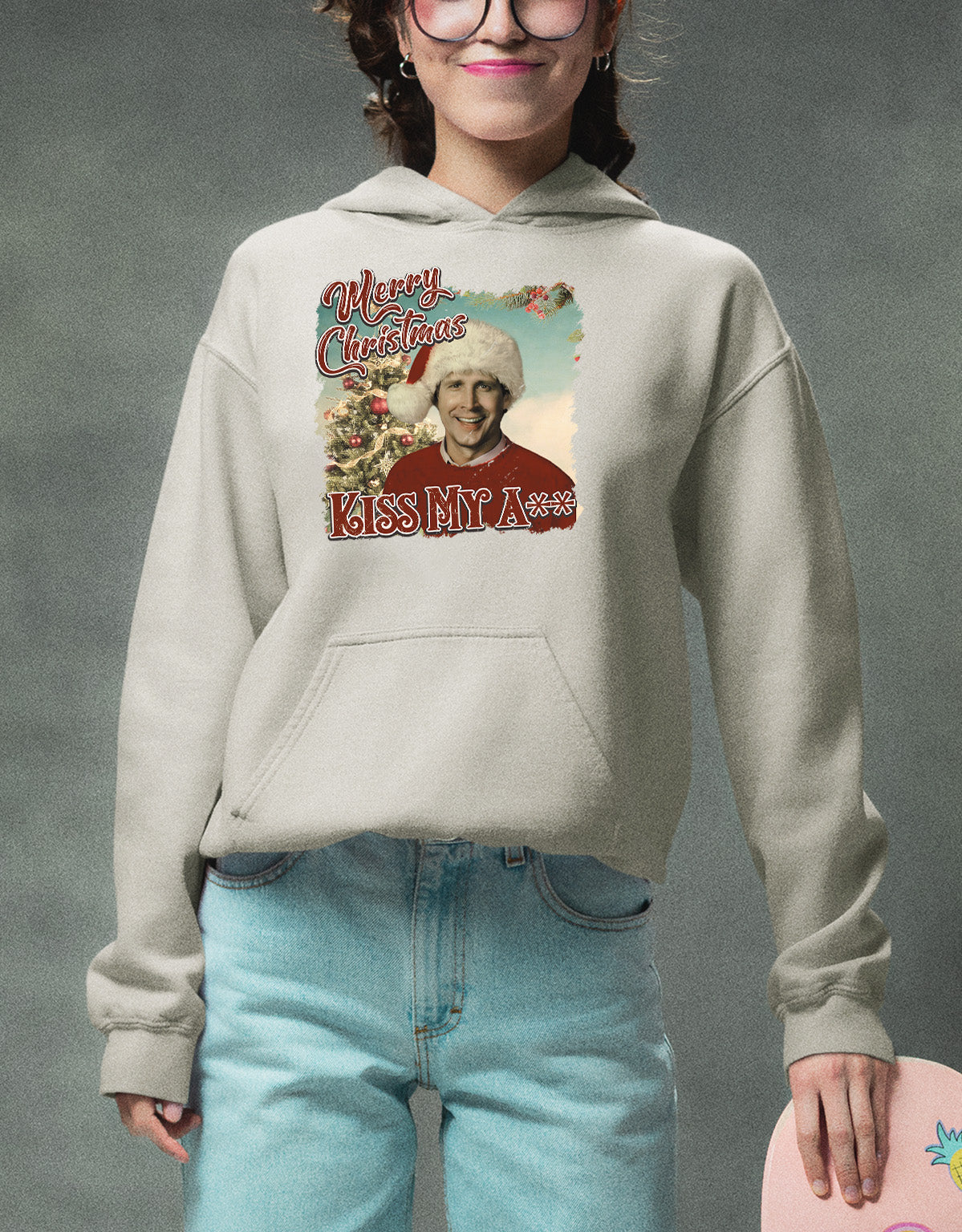 Merry Christmas Kiss My A** - Funny Xmas Phrase, Holiday Snark, Gag Gift, Seasonal Humor Keepsake Hoodie