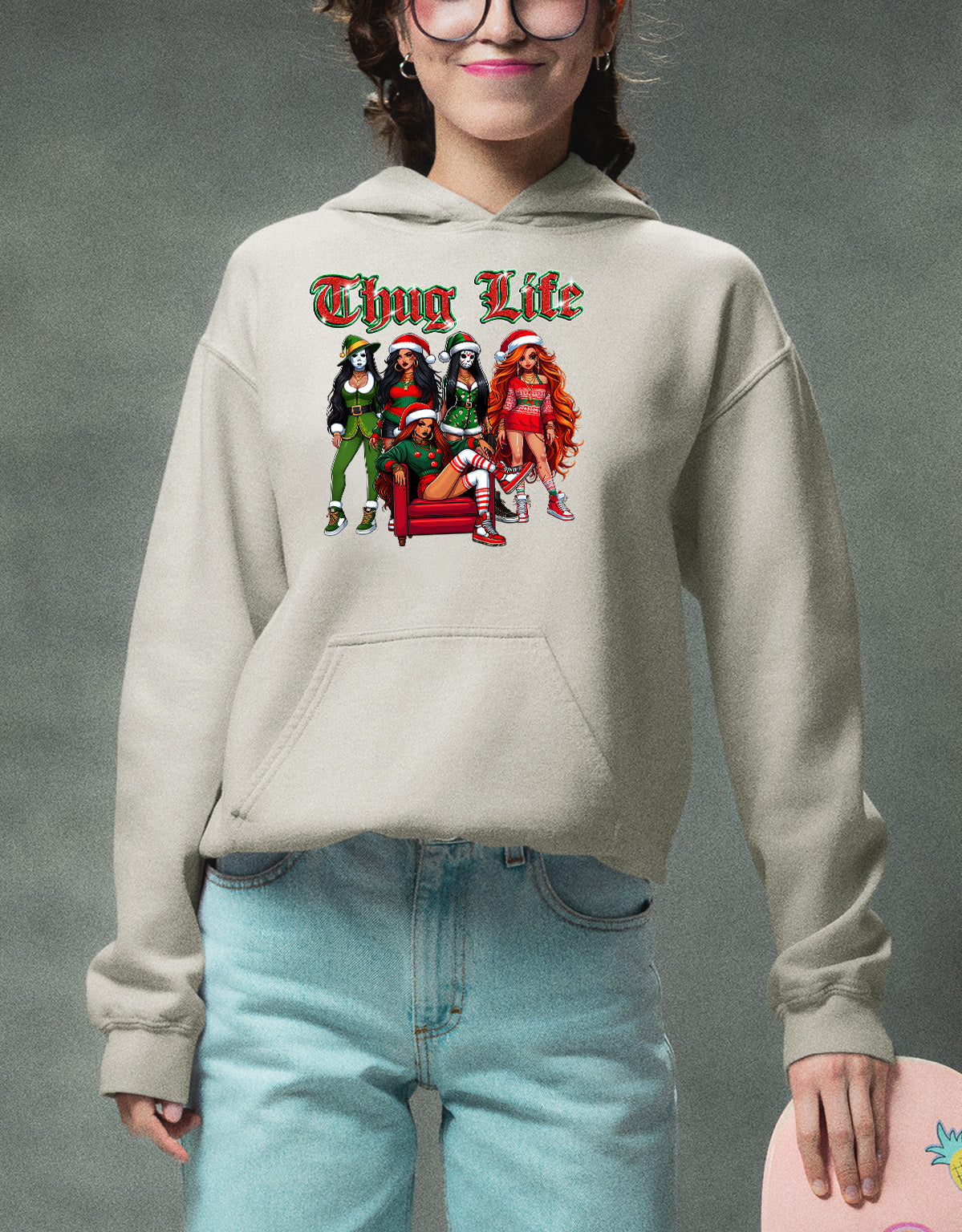 Power Girl Thug Life Christmas Theme - Holiday Hero Glam Gift Idea for Anime Fans Hoodie
