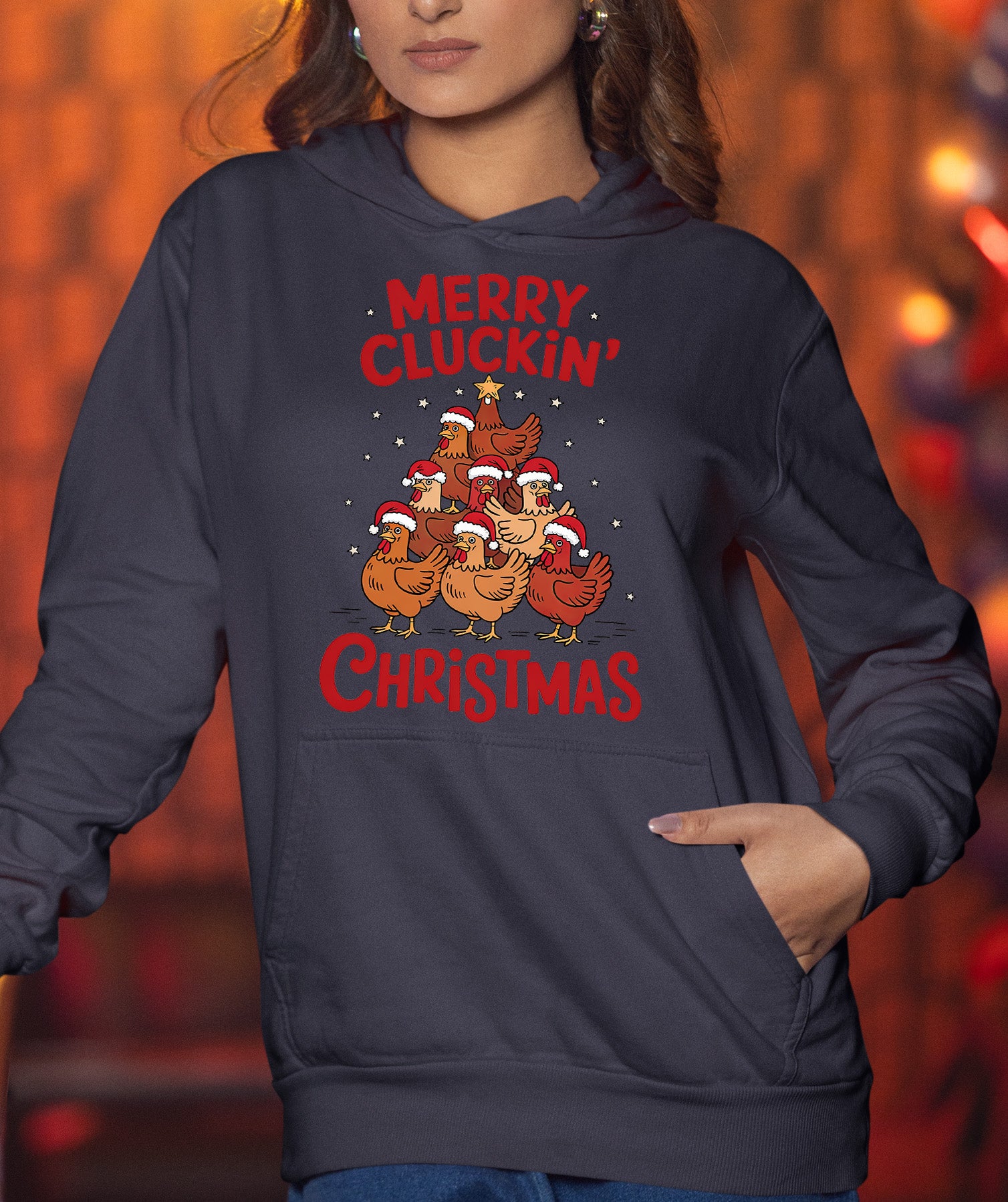 Merry Cluckin Christmas - Funny Chicken Holiday Gift for Bird Lovers - Festive Seasonal Humor & Cute Poultry Theme Hoodie