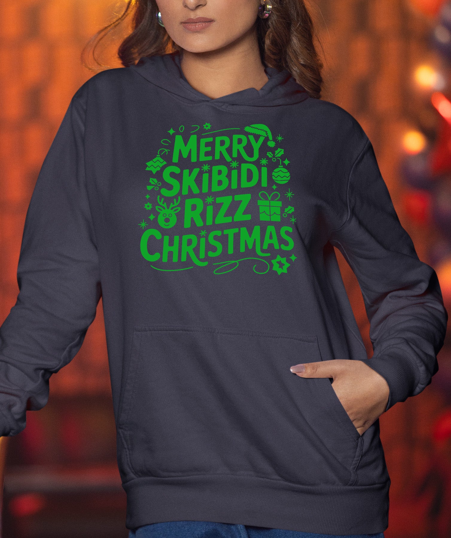 Merry Skibidi Rizz Christmas, festive holiday vibes for gifts and celebrations, cozy winter cheer Hoodie
