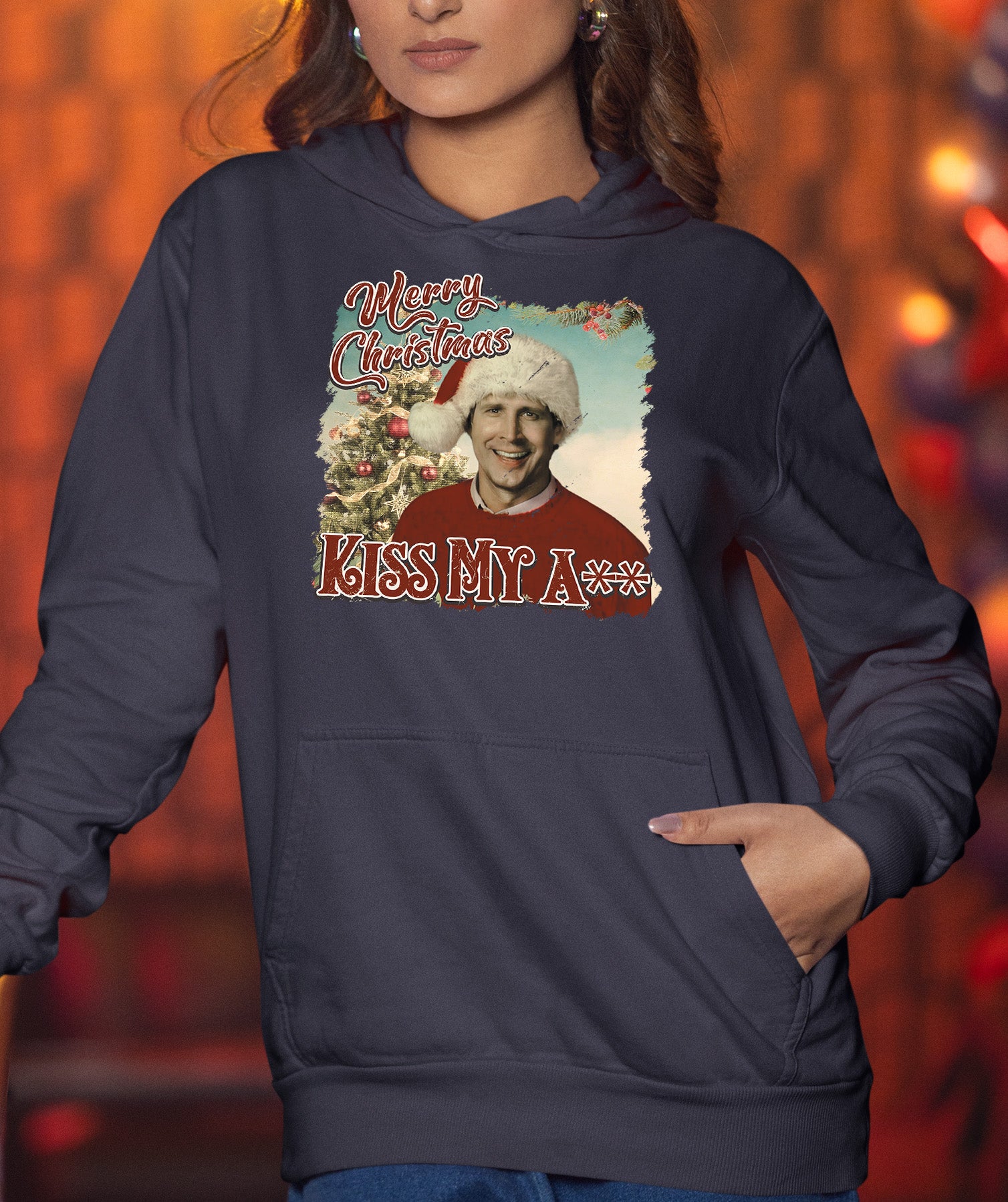 Merry Christmas Kiss My A** - Funny Xmas Phrase, Holiday Snark, Gag Gift, Seasonal Humor Keepsake Hoodie