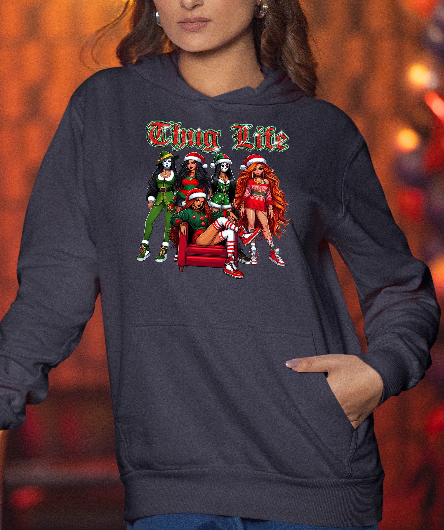 Power Girl Thug Life Christmas Theme - Holiday Hero Glam Gift Idea for Anime Fans Hoodie