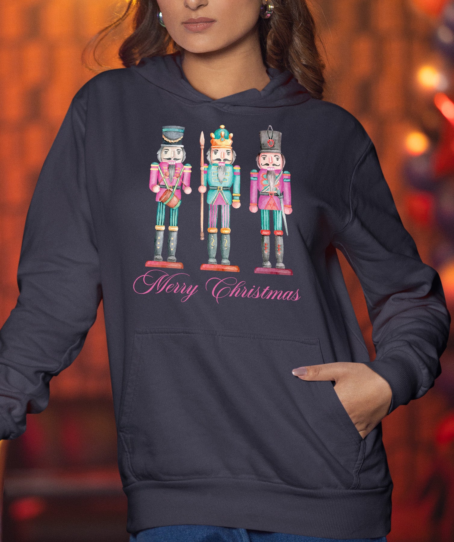 Merry Christmas Statues - Handcrafted Resin Figures for Holiday Collectibles and Display Hoodie