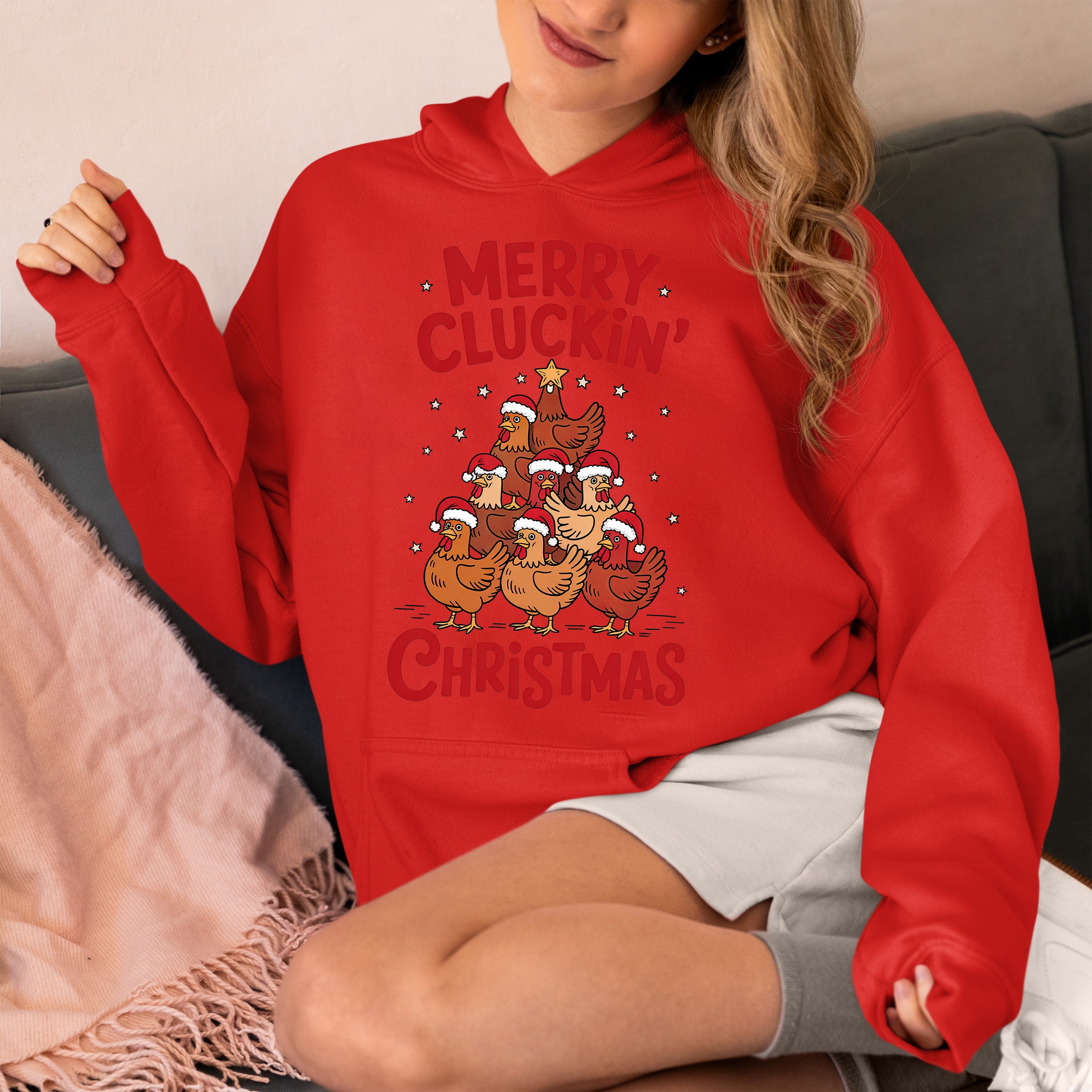 Merry Cluckin Christmas - Funny Chicken Holiday Gift for Bird Lovers - Festive Seasonal Humor & Cute Poultry Theme Hoodie