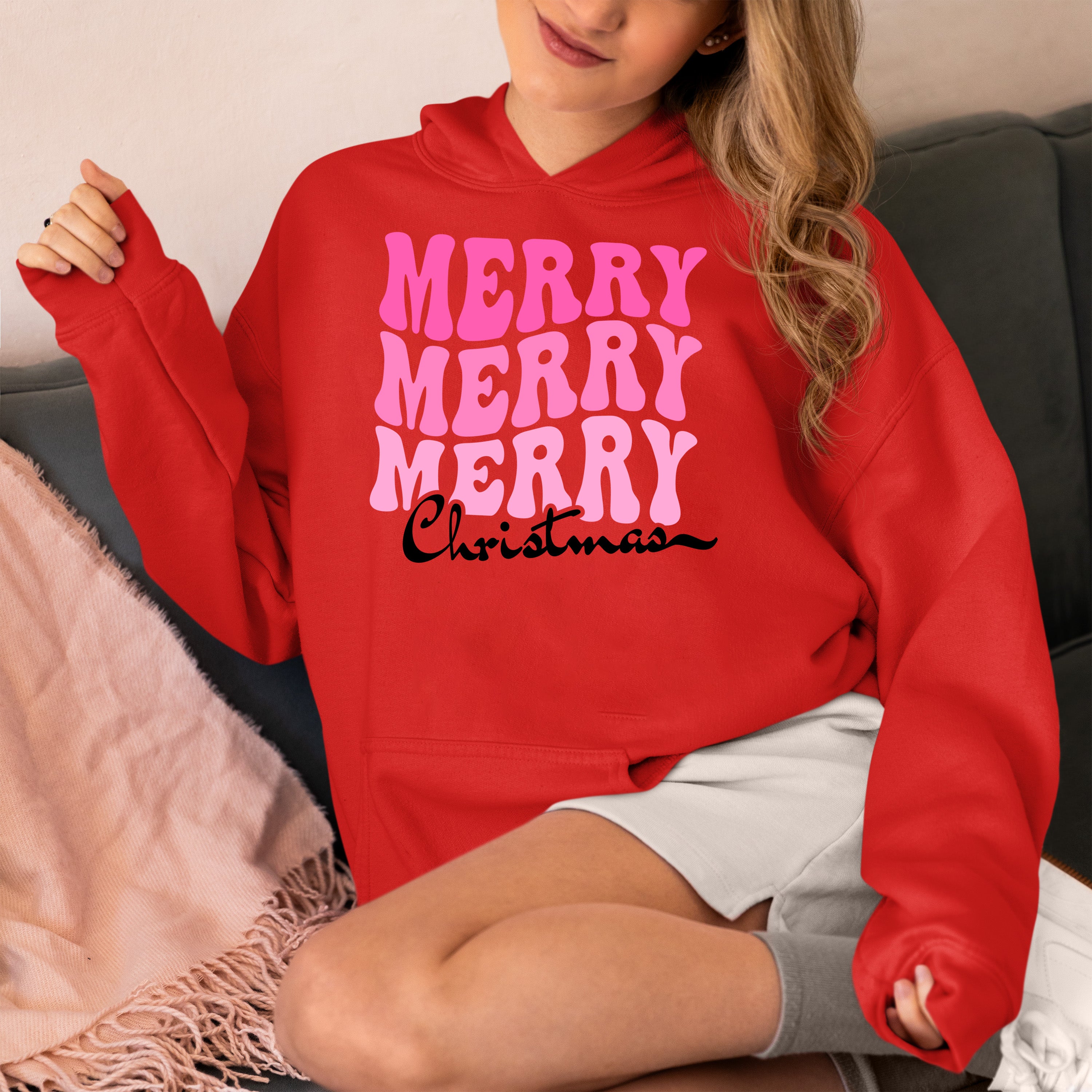 Merry Merry Merry Christmas - Handmade Keepsake Gift for Cozy Festive Cheer Hoodie