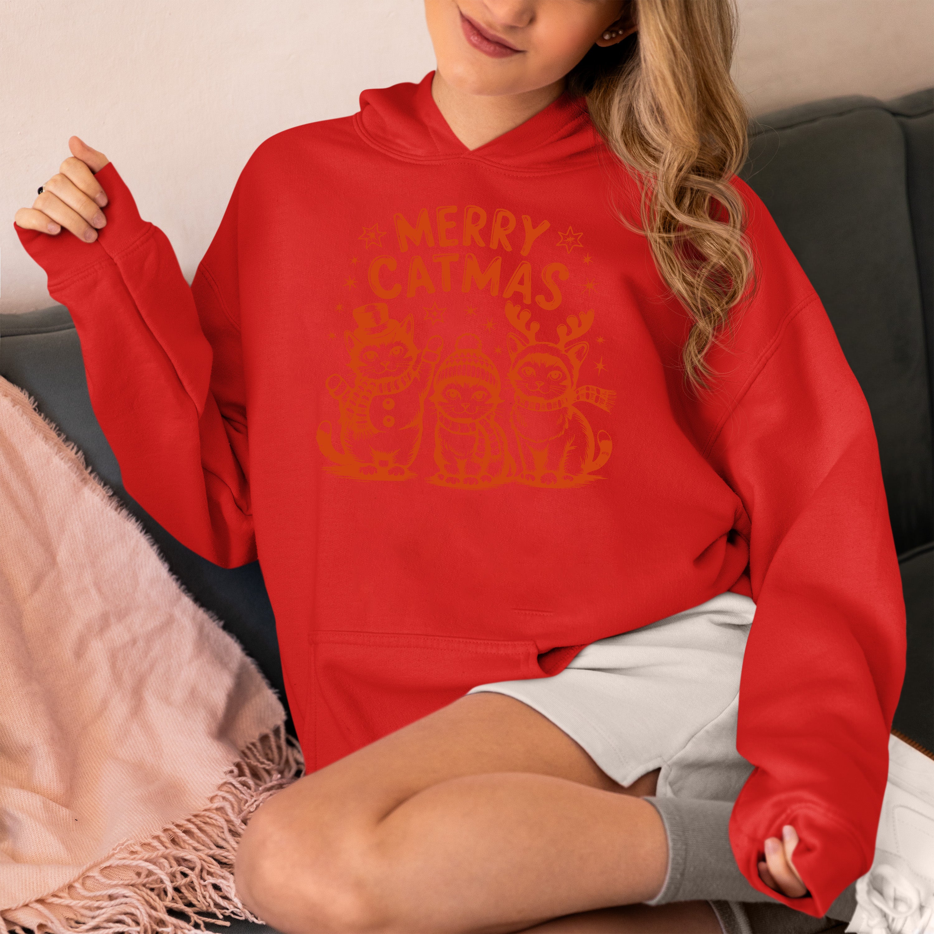 Merry Catmas Christmas Cat Art - Festive Holiday Gift for Cat Lovers - Whimsical Feline Artwork Hoodie