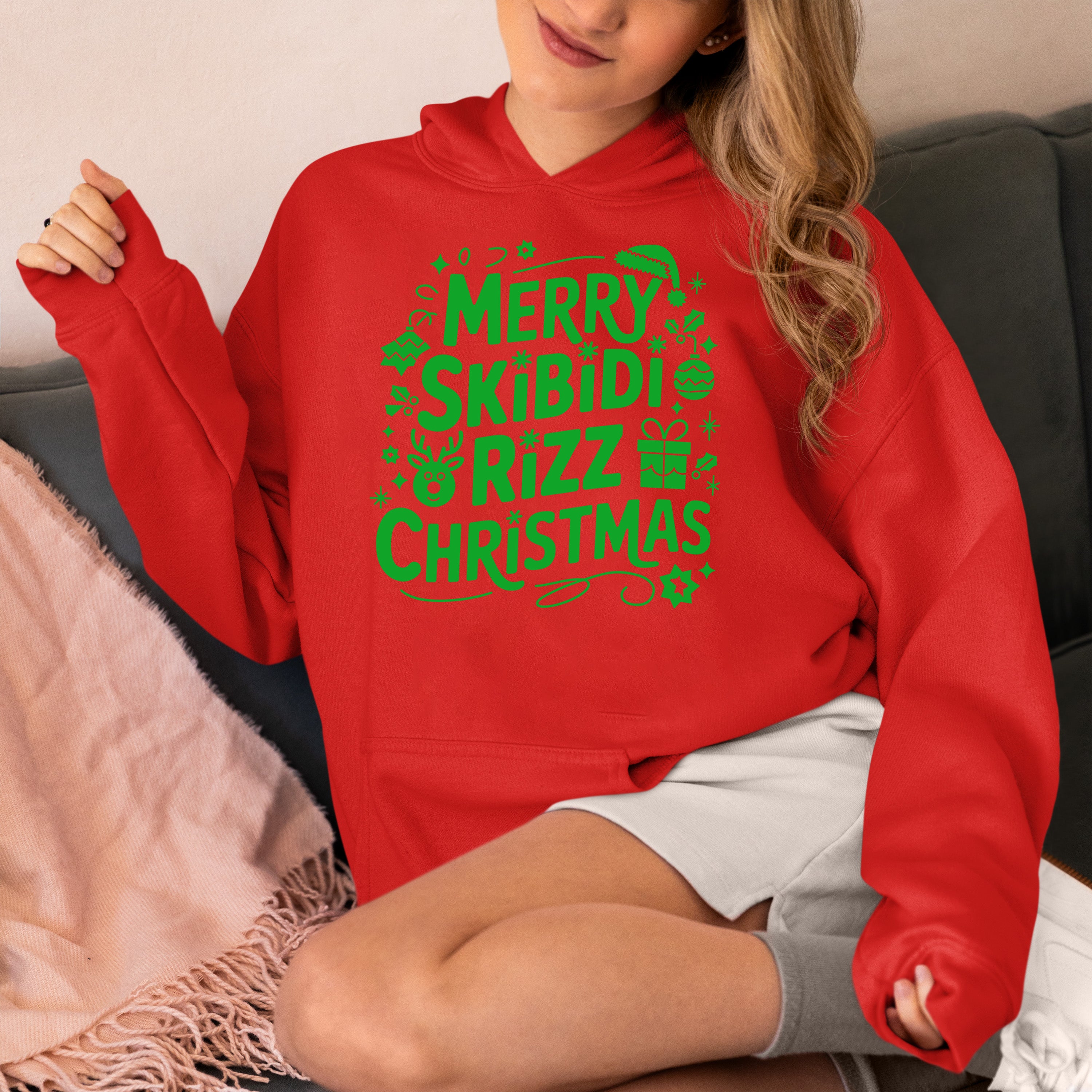 Merry Skibidi Rizz Christmas, festive holiday vibes for gifts and celebrations, cozy winter cheer Hoodie
