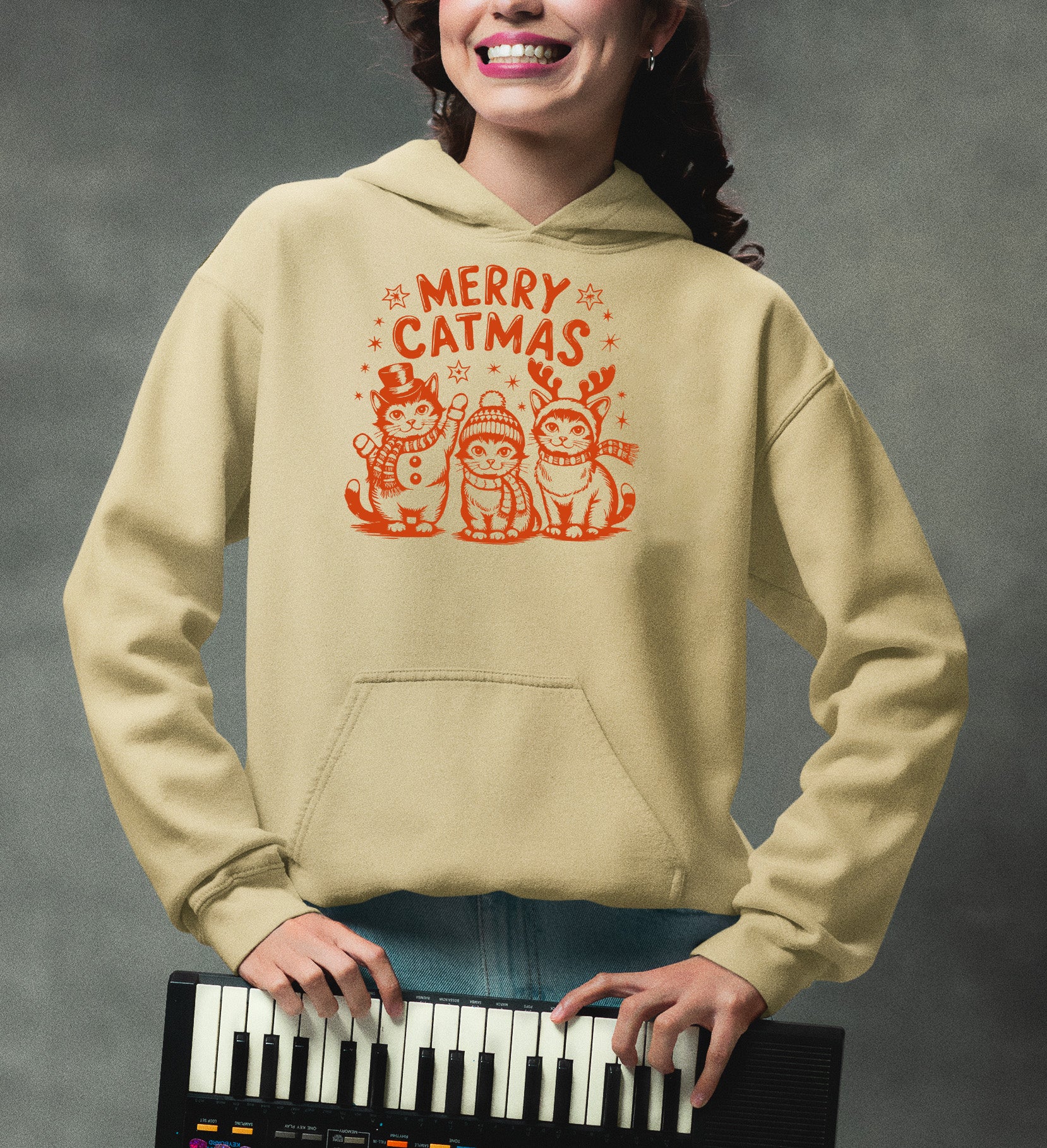 Merry Catmas Christmas Cat Art - Festive Holiday Gift for Cat Lovers - Whimsical Feline Artwork Hoodie