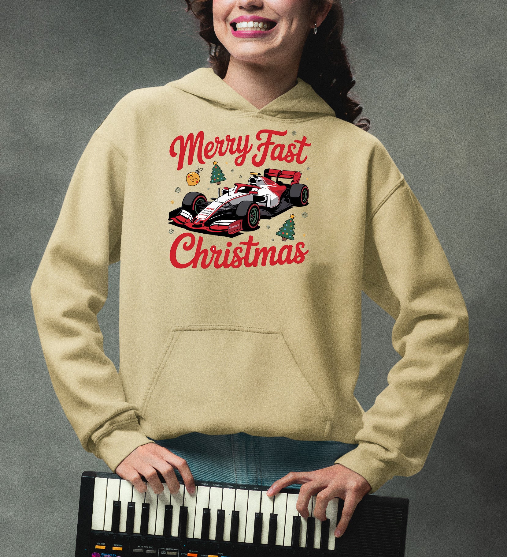 Merry Fast Christmas - Festive Holiday Theme for Winter Wear, Cozy Red & Green Vibes, Seasonal Gift Idea Hoodie
