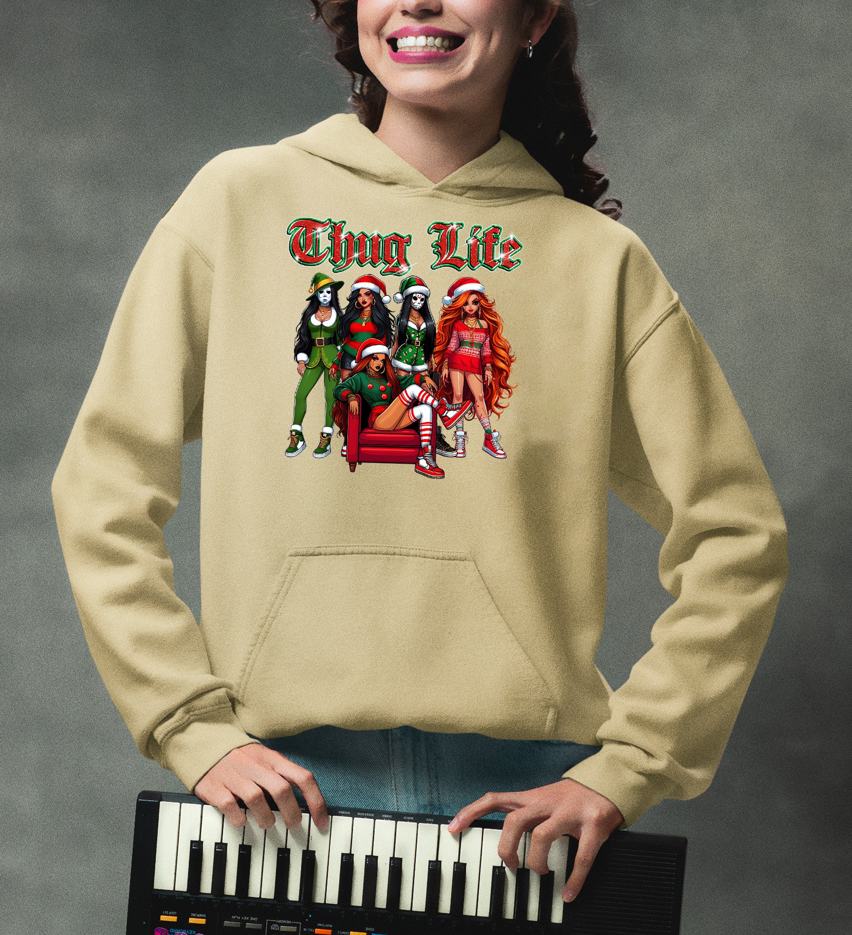 Power Girl Thug Life Christmas Theme - Holiday Hero Glam Gift Idea for Anime Fans Hoodie
