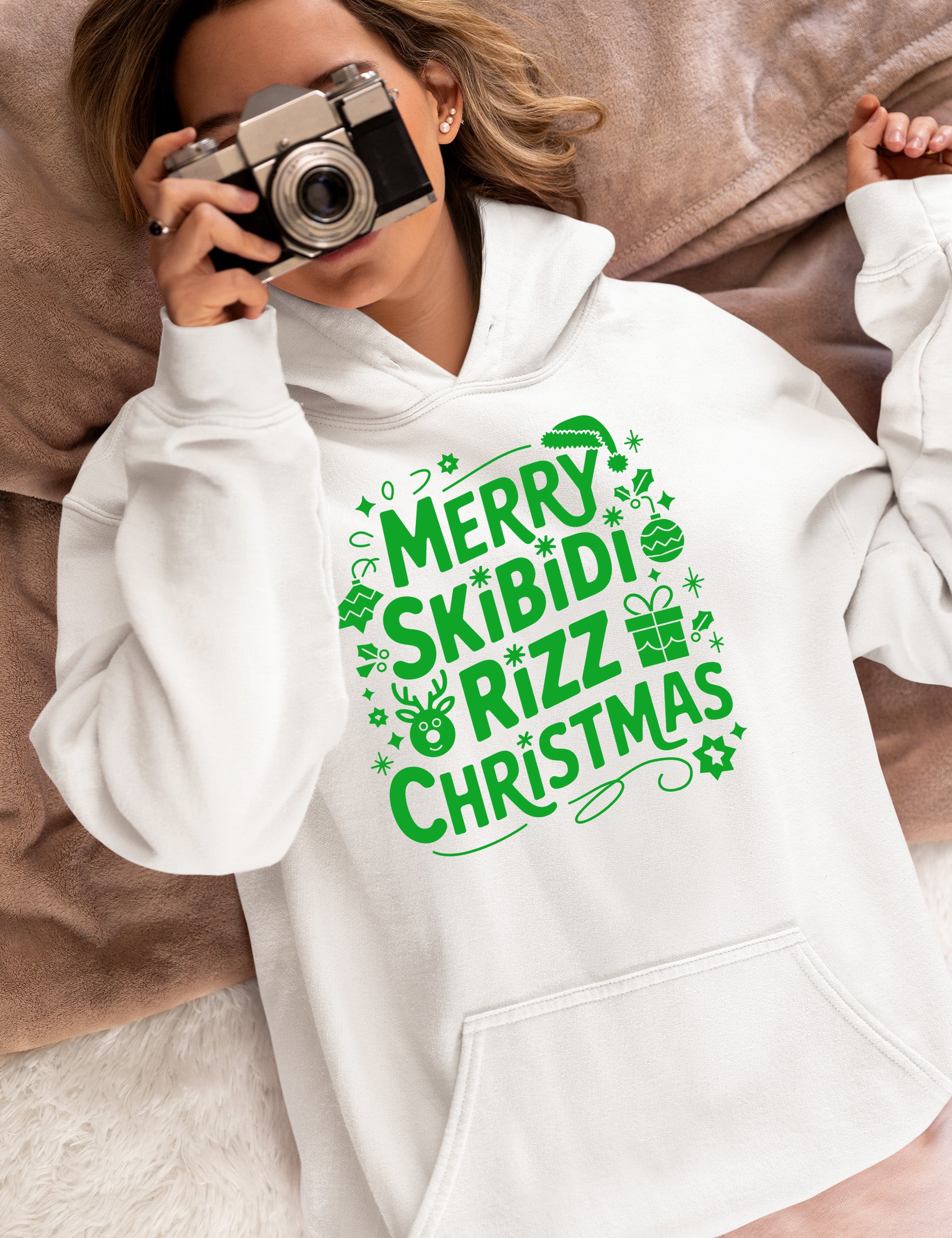 Merry Skibidi Rizz Christmas, festive holiday vibes for gifts and celebrations, cozy winter cheer Hoodie