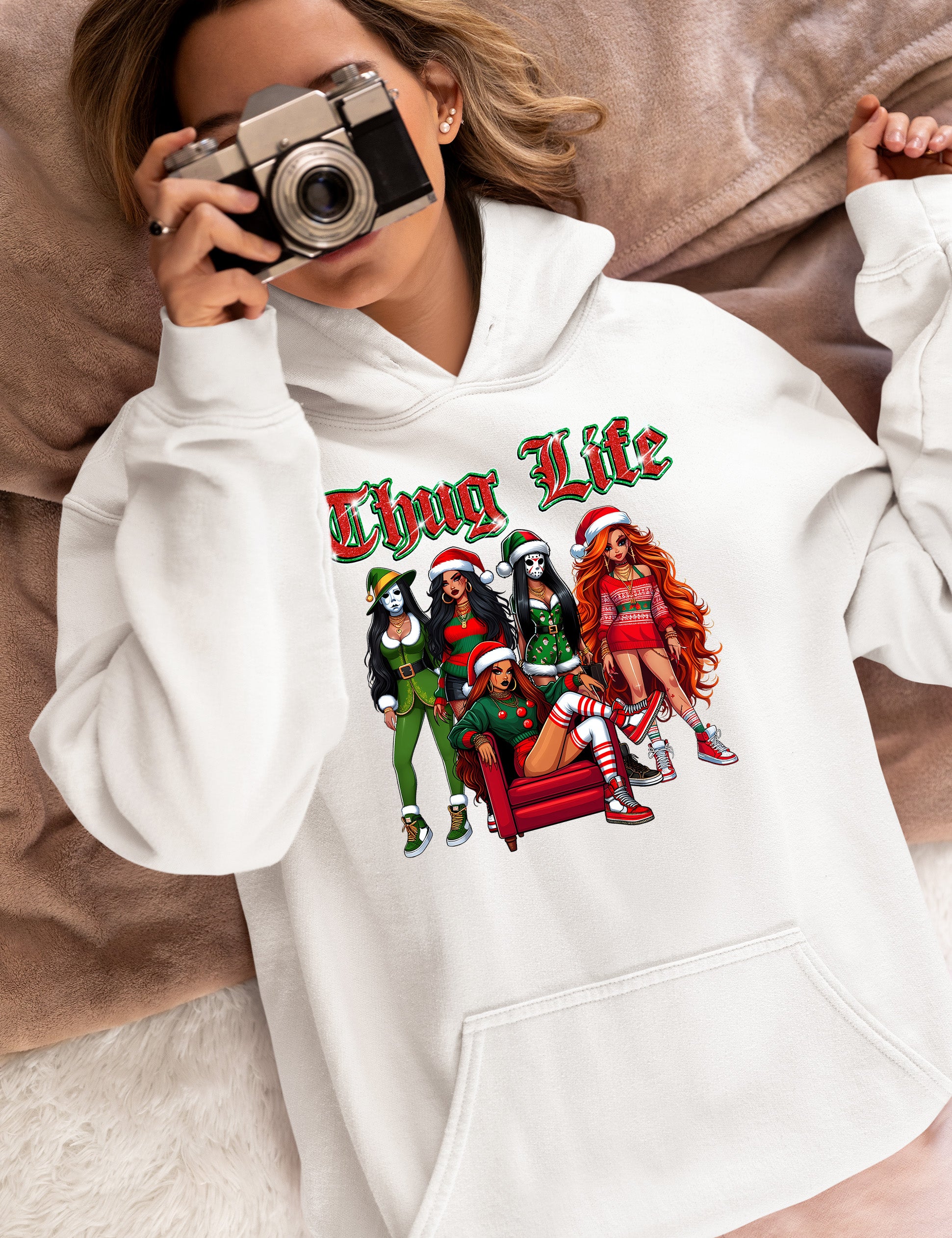 Power Girl Thug Life Christmas Theme - Holiday Hero Glam Gift Idea for Anime Fans Hoodie