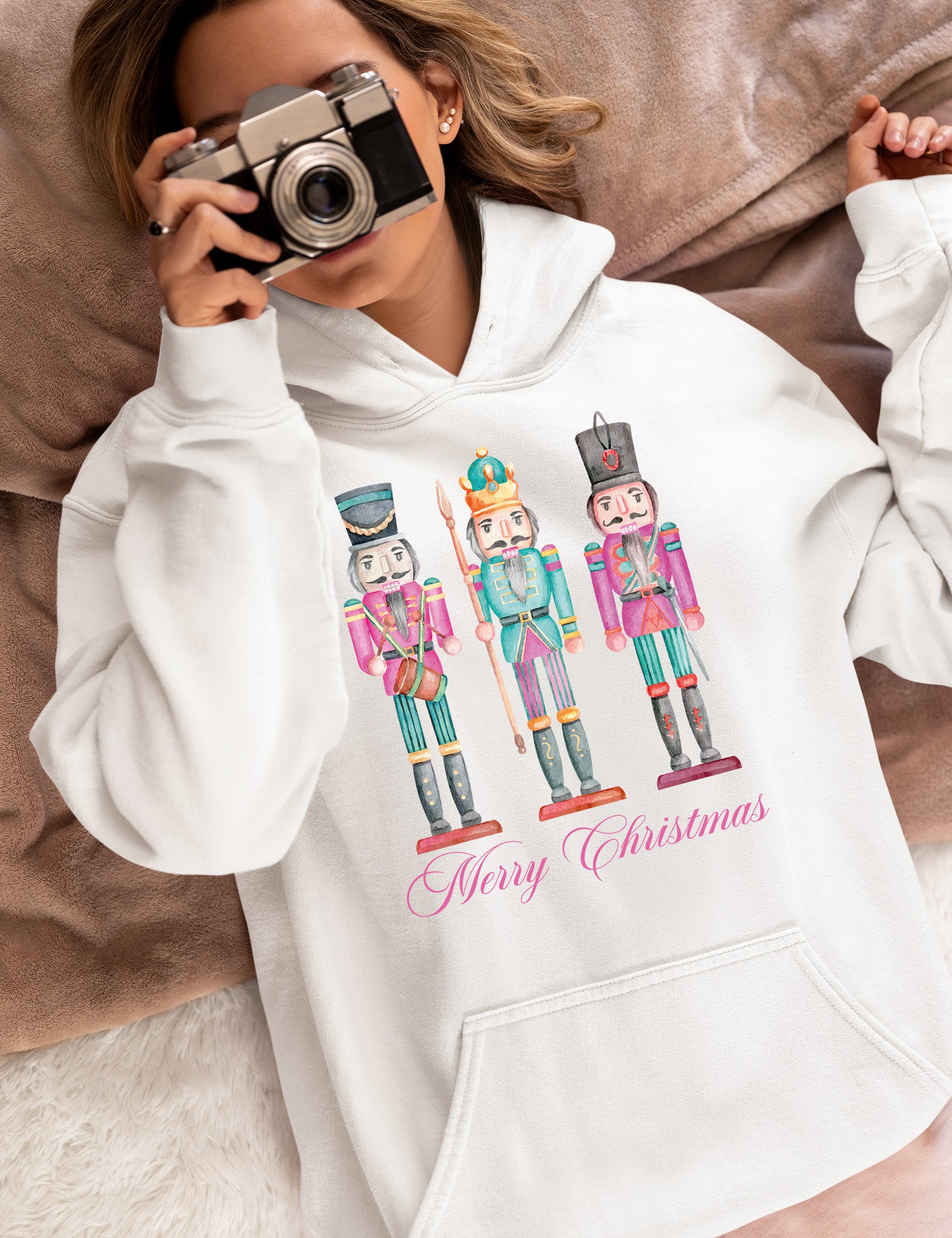 Merry Christmas Statues - Handcrafted Resin Figures for Holiday Collectibles and Display Hoodie