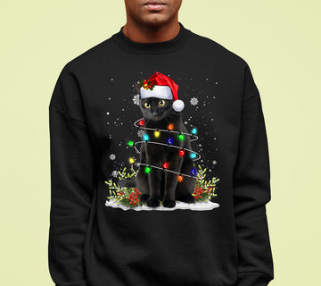 Christmas Cat Wrapped in Lights - Cute Festive Kitty in Holiday Glow, Perfect Gift for Cat Lovers, Cozy Seasonal Charm Sweatshirt