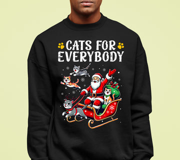 Christmas Cats for Everybody - Festive Cat Portrait Artwork for Cat Lovers - Cozy Holiday Kitty Keepsake Sweatshirt