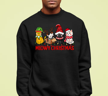Meowy Christmas Cat Art - Festive Holiday Illustration for Cat Lovers, Cute Seasonal Gift Idea Sweatshirt