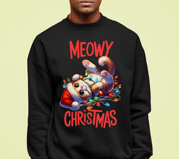 Meowy Christmas Cat Illustration, Festive Holiday Poster for Cat Lovers, Cozy Seasonal Gift, Cute Feline Artwork Sweatshirt