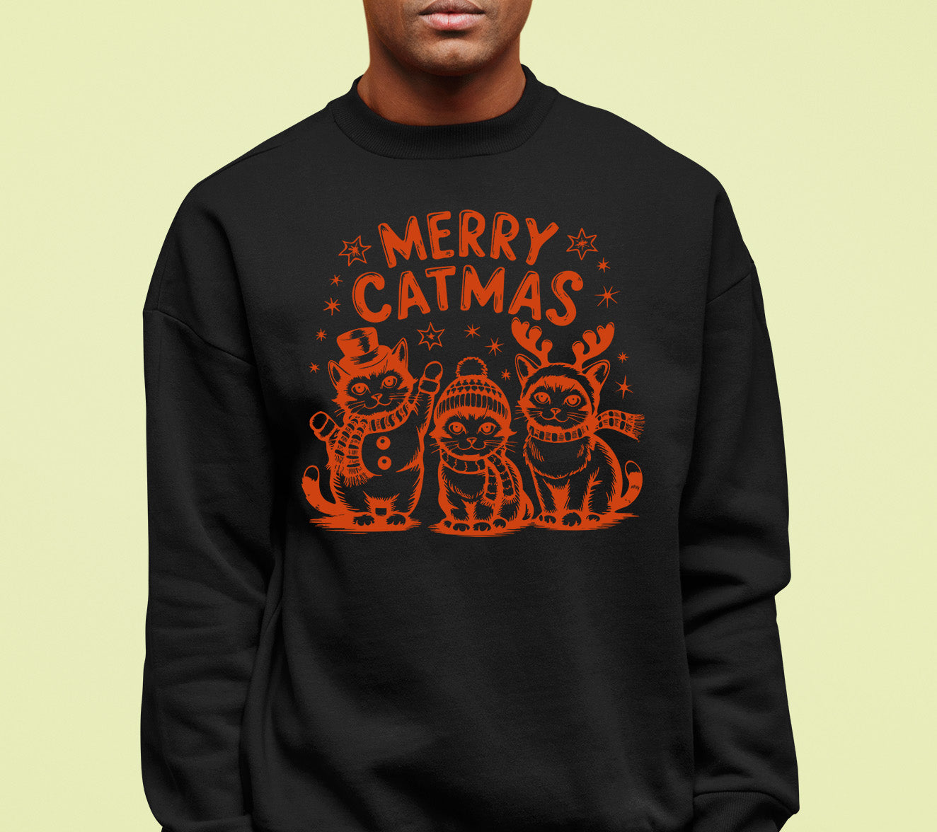 Merry Catmas Christmas Cat Art - Festive Holiday Gift for Cat Lovers - Whimsical Feline Artwork Sweatshirt