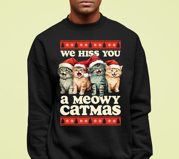We Wish You a Meowy Christmas – Festive Cat Holiday Greeting for Season's Cheer, Cute Feline Themed Artwork Sweatshirt