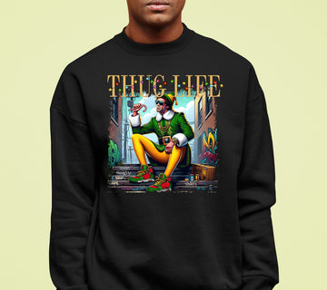 Thug Life Elf Christmas – Funny Holiday Elf Meme, Santa Humor, Naughty Nice Edition, Gifty Laughs for Holidays Sweatshirt