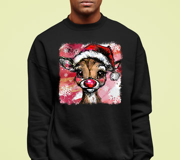 Christmas Reindeer with Hat - Festive Holiday Gift Idea, Handcrafted Seasonal Charm Sweatshirt