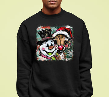 Christmas Raindeer with Snowman Scene, Cozy Winter Holiday Craft, Handmade Seasonal Gift Idea Sweatshirt