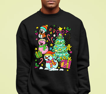 Christmas Line Drawing - Minimalist Holiday Sketch, Festive Snow Scene, Clean Black Ink Line Art for Gifts & Home Sweatshirt