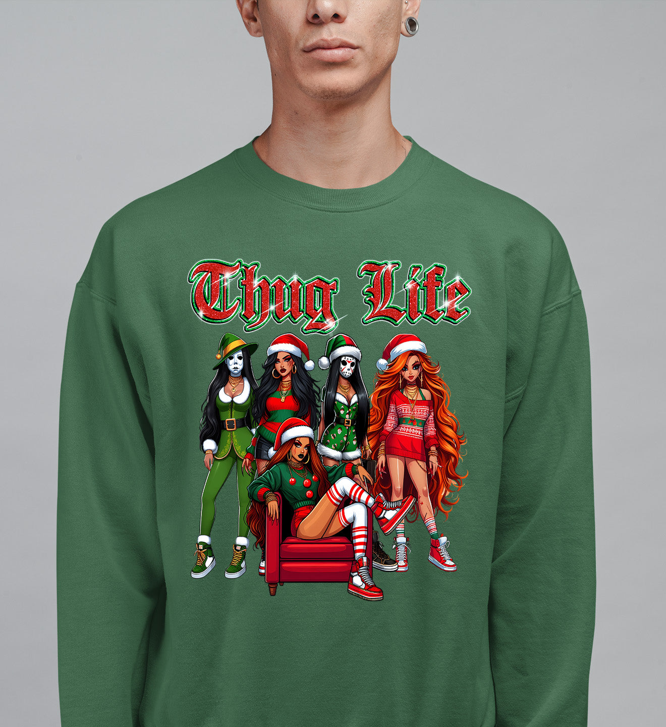 Power Girl Thug Life Christmas Theme - Holiday Hero Glam Gift Idea for Anime Fans Sweatshirt