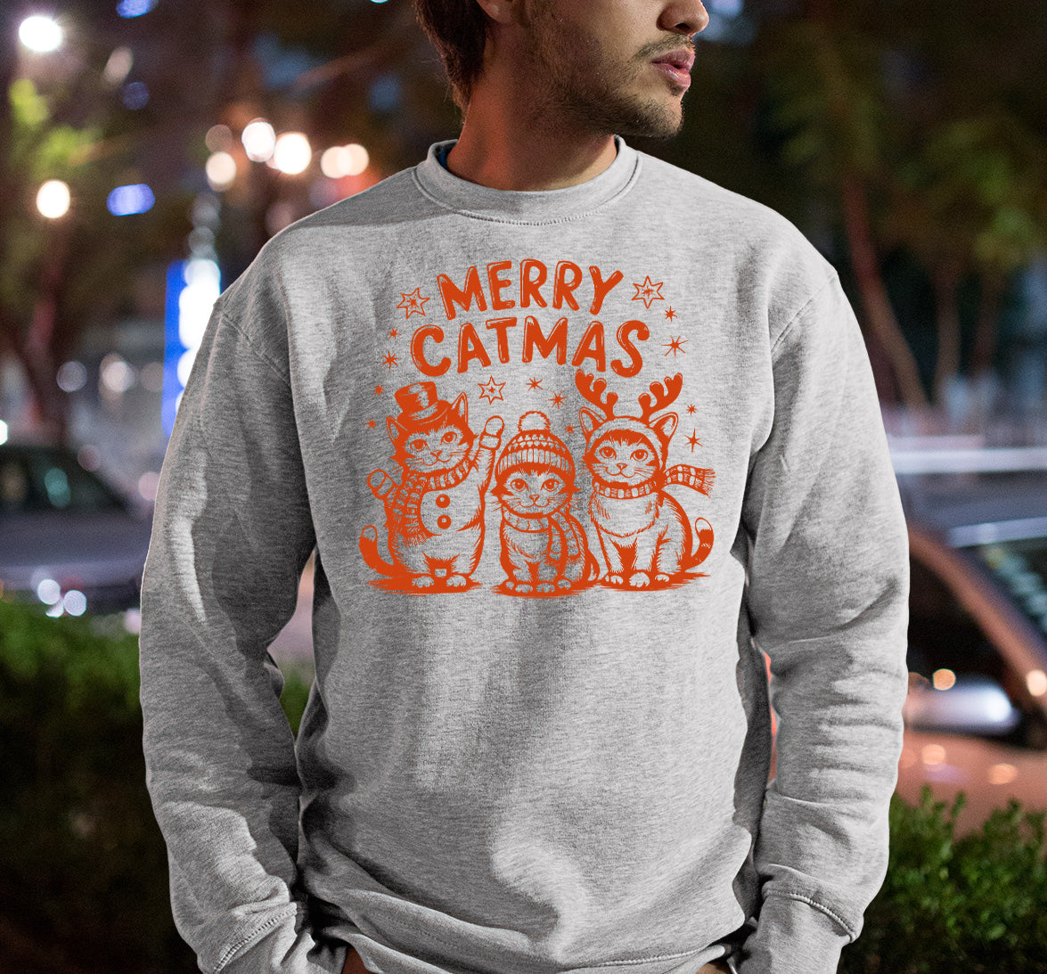 Merry Catmas Christmas Cat Art - Festive Holiday Gift for Cat Lovers - Whimsical Feline Artwork Sweatshirt