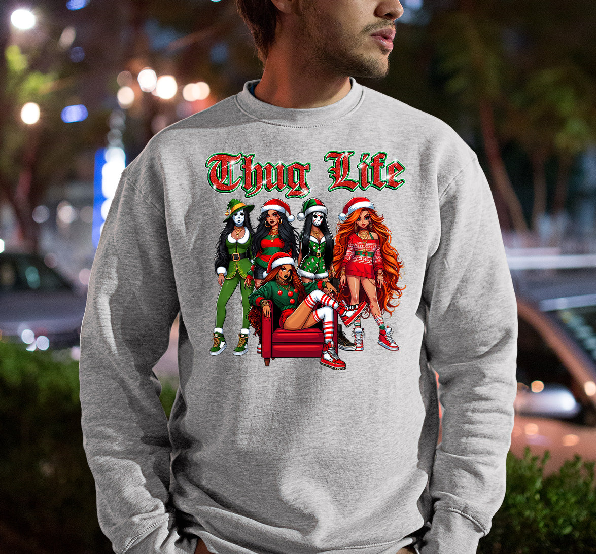 Power Girl Thug Life Christmas Theme - Holiday Hero Glam Gift Idea for Anime Fans Sweatshirt